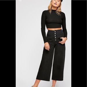Free People Faded Black Wide Crop Jean